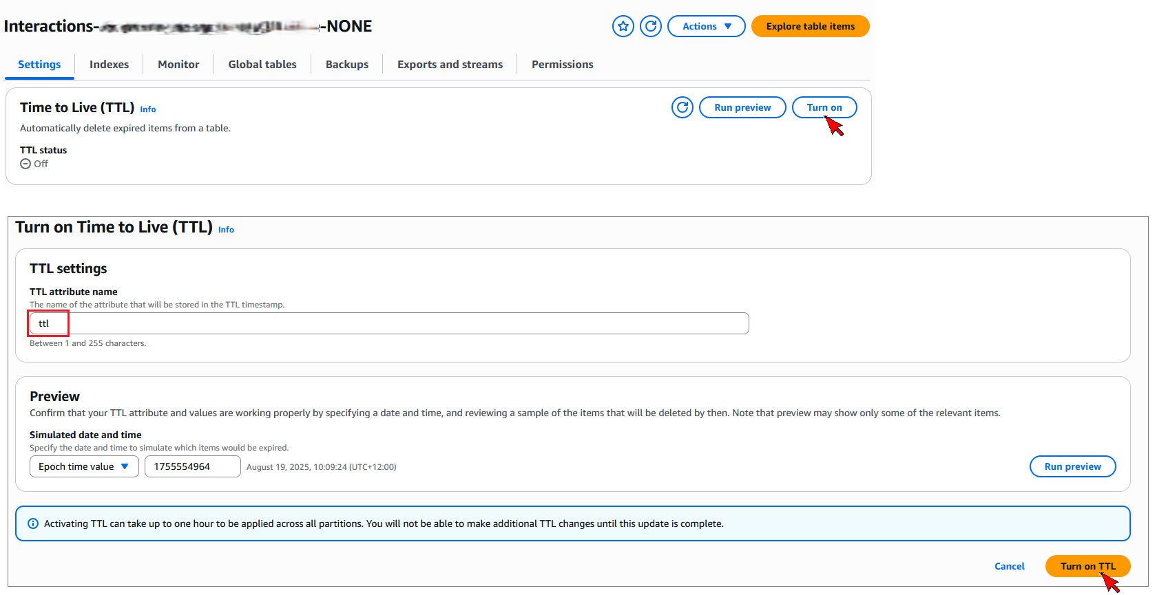 DynamoDB Console